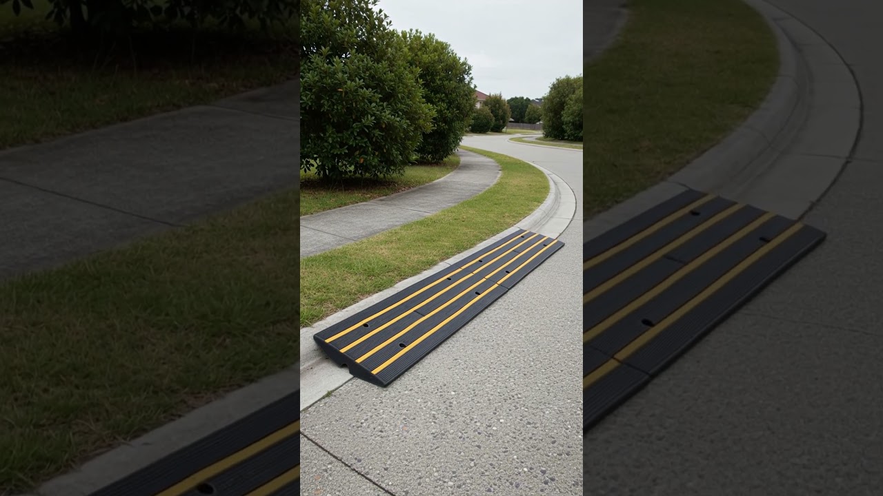 Rubber Kerb Ramp Black & Yellow 250x410x65mm- Curve Section