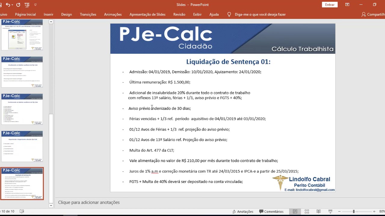 Liquidação de Sentença 01 no Programa Pje-Calc Cidadão (1ª Parte).