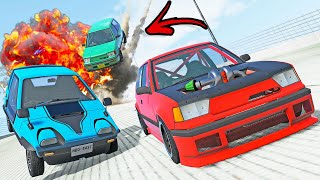 INSANE Multiplayer Downhill Destruction & Long Jumps! Tiny Car Demo Derby! - BeamNG Multiplayer