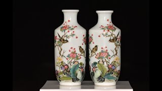 Qing Dynasty mark & period Yongzheng Pair of Falangcai Enamels Vases