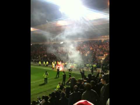 plymouth fans after they score being a total discrace, ONE TEAM IN DEVON, 2-1 to the EXETER, 2-1 to the EXETER, plymouth were out played out classed and out sung all game