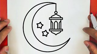 رسم هلال وفانوس رمضان كريم سهل خطوة بخطوة / رسومات رمضان / رسم سهل / تعليم الرسم للمبتدئين