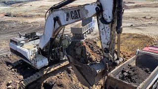 : Caterpillar 375 Excavator Loading Mercedes & MAN Trucks