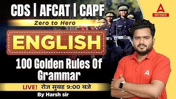 CDS 2 2023/AFCAT 2 2023/CAPF AC 2023 | Zero to Hero English 100 Golden Rules of Grammar