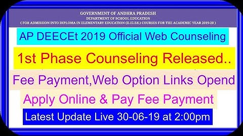 AP DEECET 2019 1st Phase Counseling Released|How To Pay Web Options Fee Payment & Apply|Live|