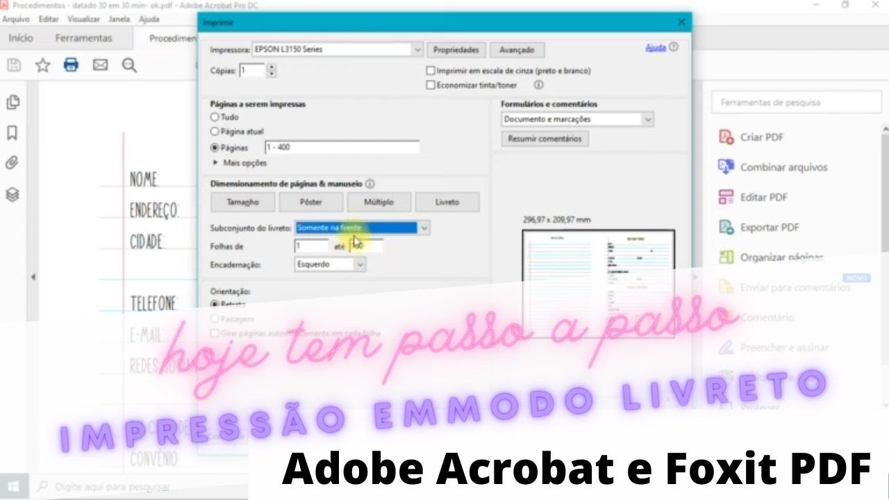 Como imprimir em modo livreto no Adobe Acrobat e Foxit pdf - YouTube