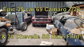 Epic 39 Car Barn Find with ONLY 68 & 69 Camaros SS & Z/28 and 70 Chevelle SS 396 & 454 Cars & Parts
