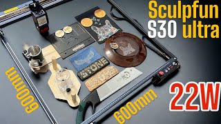 SCULPFUN S30 Ultra 22 Вт. Большое рабочее пространство 600*600 мм. Много ТЕСТОВ!