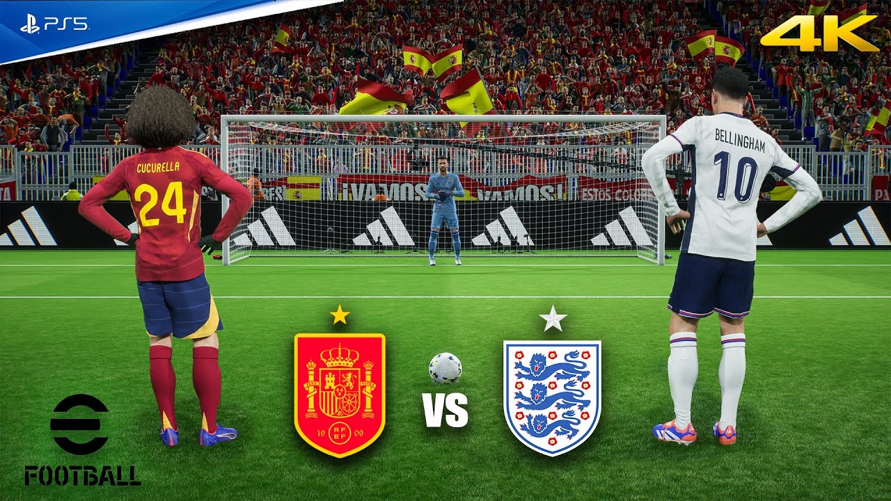 eFOOTBALL 2025 — Испания против Англии. Серия пенальти с участием Кукуреллы и Беллингема | PS5 4K