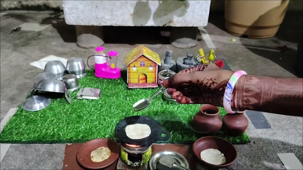 Chapathi with potato curry recipe in miniature cooking 