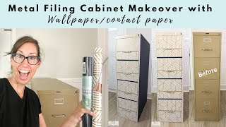 FILING CABINET makeover with peel and stick wallpaper in UNDER 2 HOURS