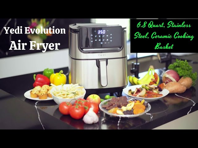 Yedi Evolution Air Fryer, 6.8 Quart, Stainless Steel, Ceramic Cooking Basket, with Deluxe Accessory Kit and Recipe Book