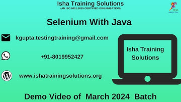 Selenium with Java Demo Video On 25th March 2024.Call or WhatsApp us on +91-8019952427 to Enroll