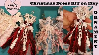 Tattered elegant red dress, Project share KITS AVAILABLE, Ornament decor Shabby Chic fabric crafts