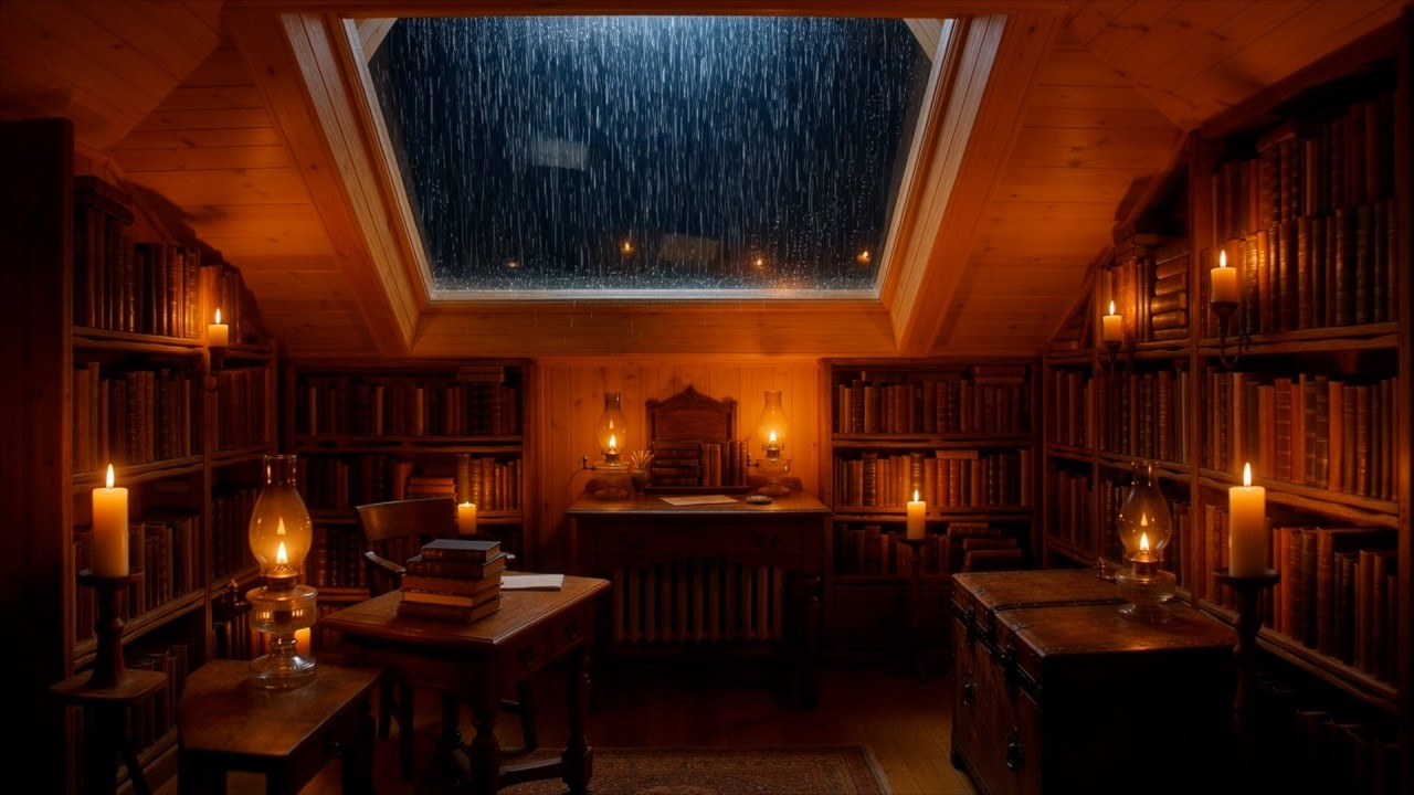 Heavy Rain & Thunder ASMR 🌧️ Cozy Attic Night for Deep Sleep & Relaxation (4 Hours)