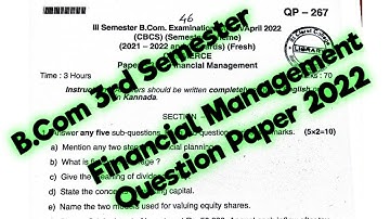 B.Com 3rd Semester Financial Management Question Paper 2022 || B.Com previous year question paper 22