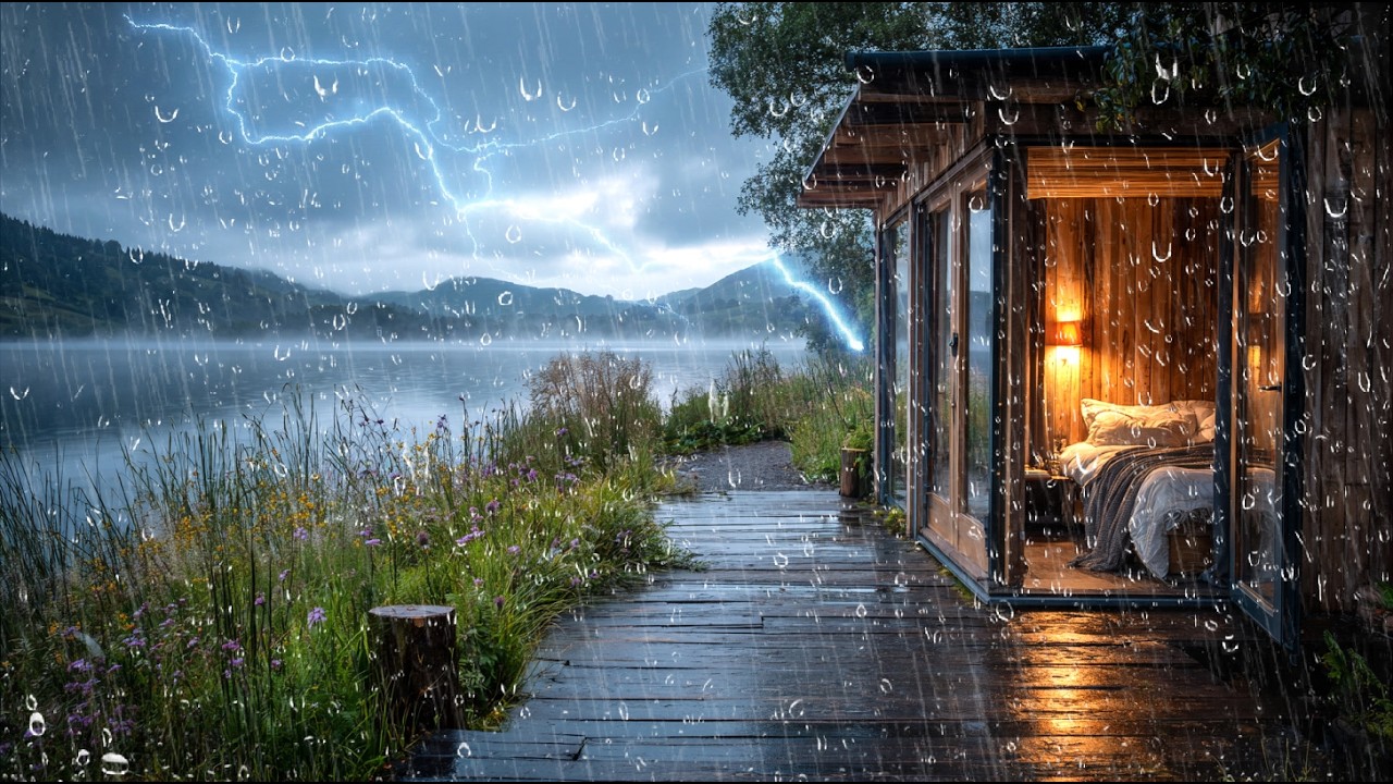 Lakeside Cabin Rain & Thunder ASMR | 10 Hours of Deep Sleep Ambience