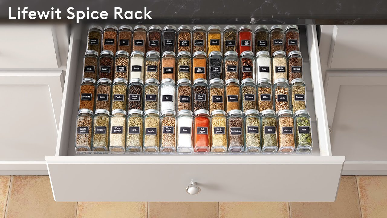 Expandable Spice Rack, Spice Drawer Organizer Insert for Kitchen Cabinet,  Pantry, Countertop 