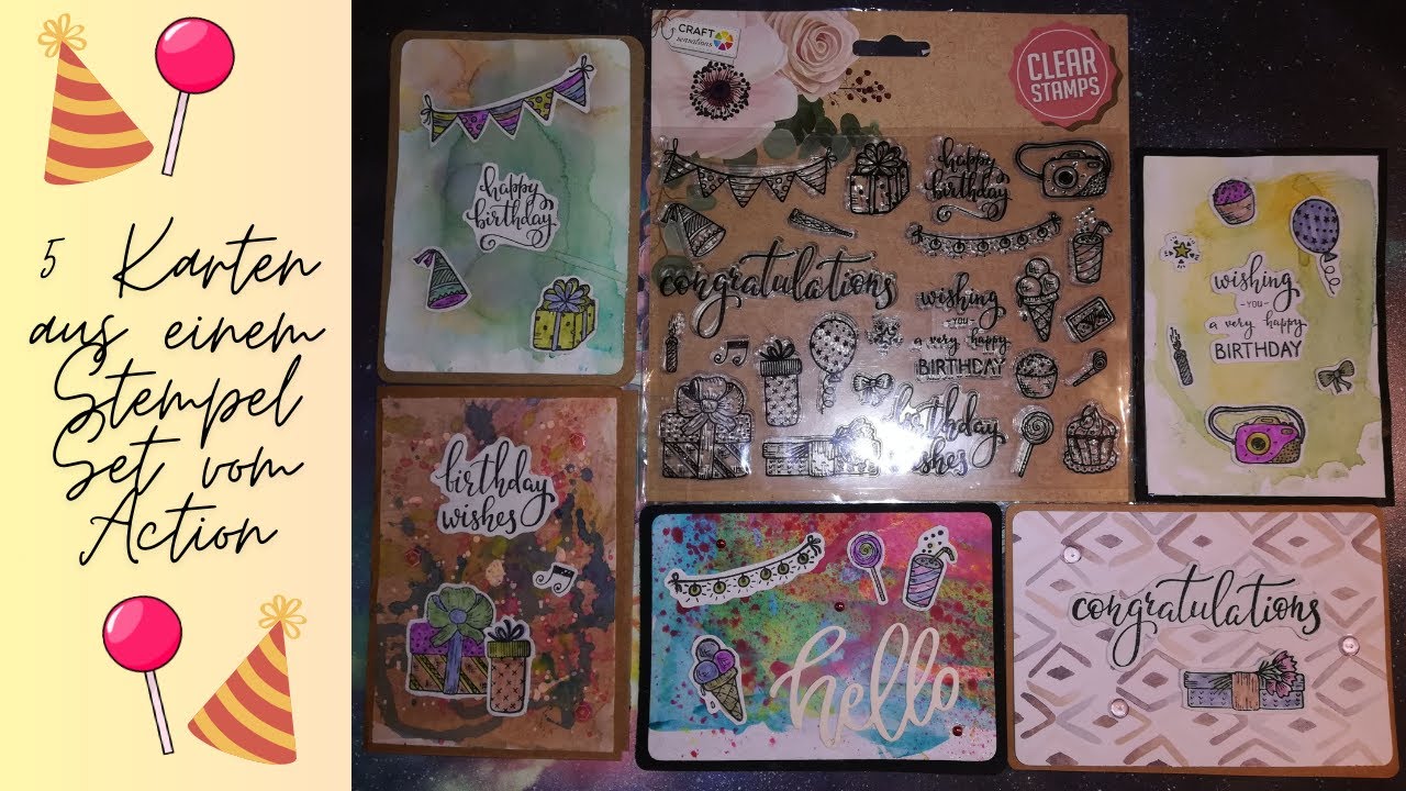 Tutorial 44: 5 Karten aus einem Stempel Set vom Action - YouTube