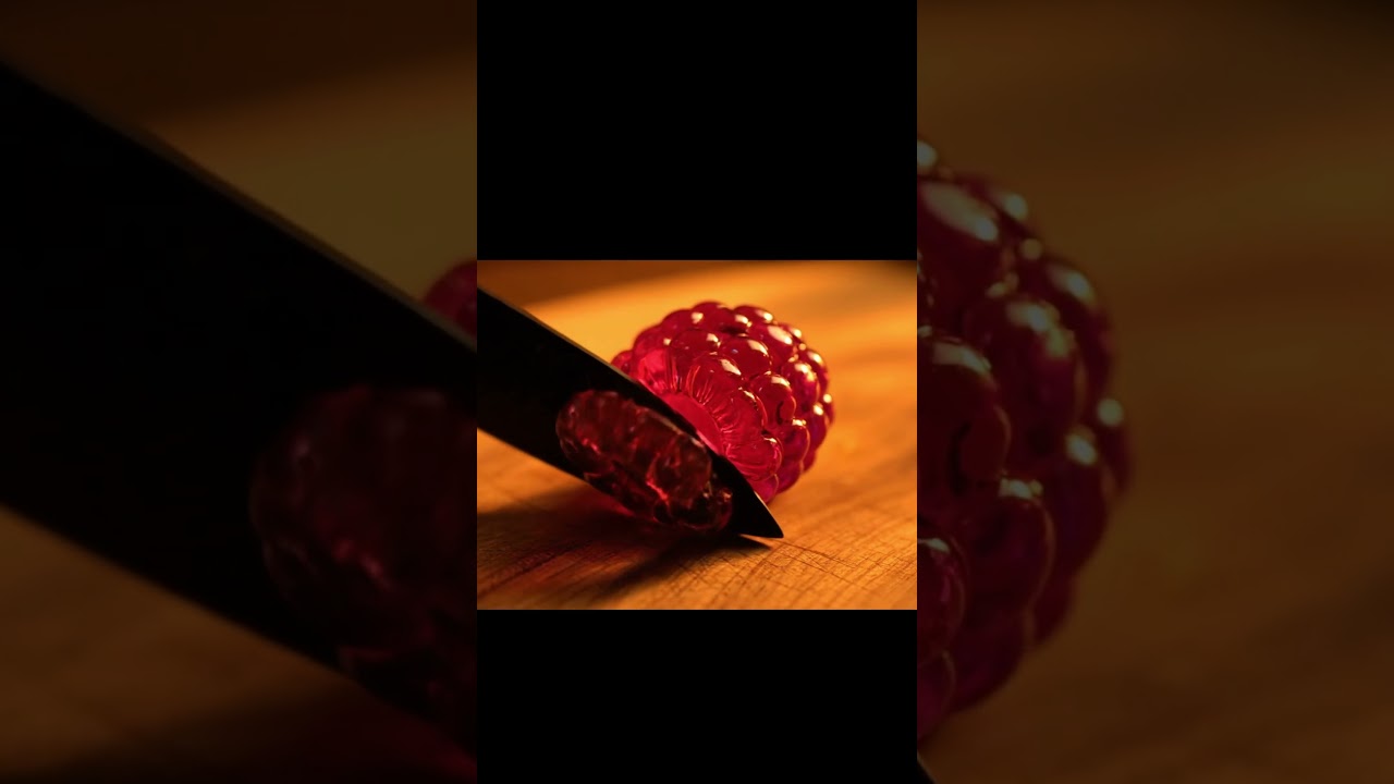 Glass Raspberry Cutting ASMR - Most Satisfying Ruby Red Slices