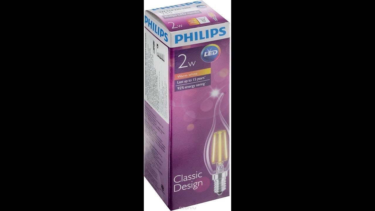 Лампа светодиодная Philips "LED candle", цоколь E14, 2W, 2700K