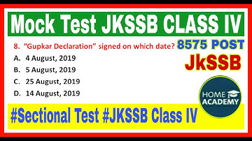 JKSSB Class IV #Sectional MOCK test #History of jammu and kashmir by home academy