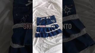 How to turn BORING JEANS INTO CUTEST DENIM SKIRT FOR FREE (NO BS) || #diy #fashion #fyp #shorts