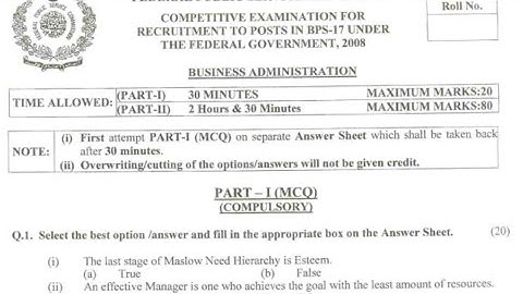CSS PAST PAPERS - 2008 - BUSINESS ADMINISTRATION - OPTIONALLY SUBJECT  (GROUP 3)
