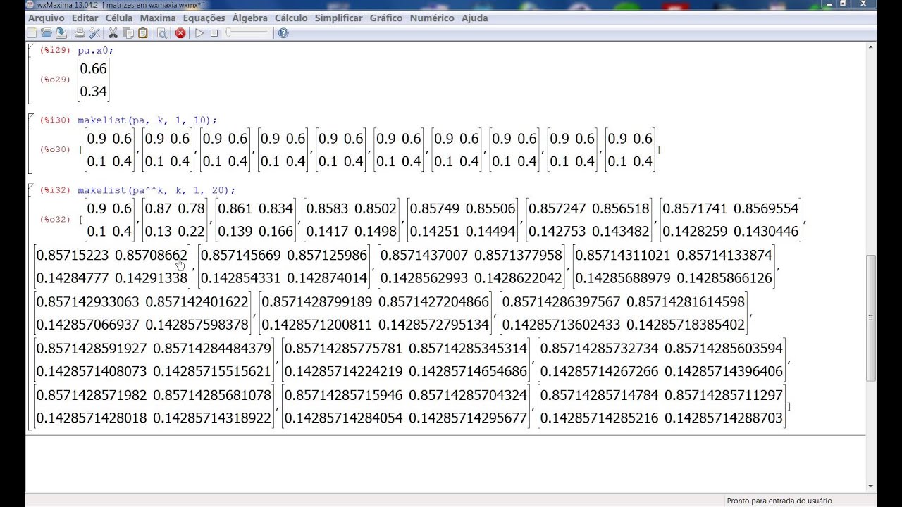 matrizes em wxmaxima - YouTube