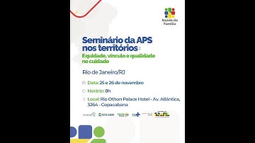 SEMINÁRIO DA APS NOSTERRITÓRIOS:EQUIDADE, VÍNCULO EQUALIDADE NO CUIDADO