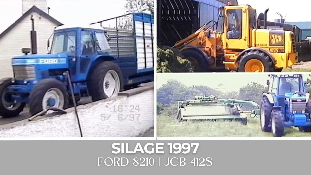 Silage 1997 - Tidy Ford 8210s at grass, JCB 412S buckraking.