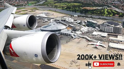 Loud Powerful 747-400/ER Takeoff! Qantas Boeing 747-400/ER Wing View Sydney Airport Seat 8A Window