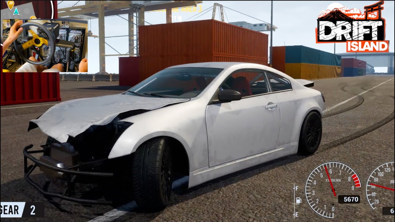 DRIFT ISLAND PC- Free-roam Mechanic Sim Drifting G35 On Steering Wheel w/Damage