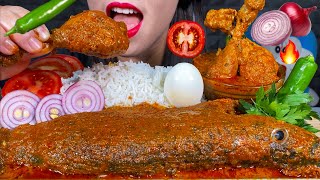 ASMR BIG FISH MASALA, CHICKEN MASALA, EGG, CHILI, ONION, BASMATI RICE MUKBANG MASSIVE eating sounds