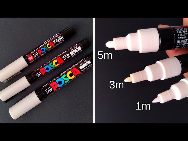 White POSCA Marker 1M 3M 5M Tip Swatch Review 