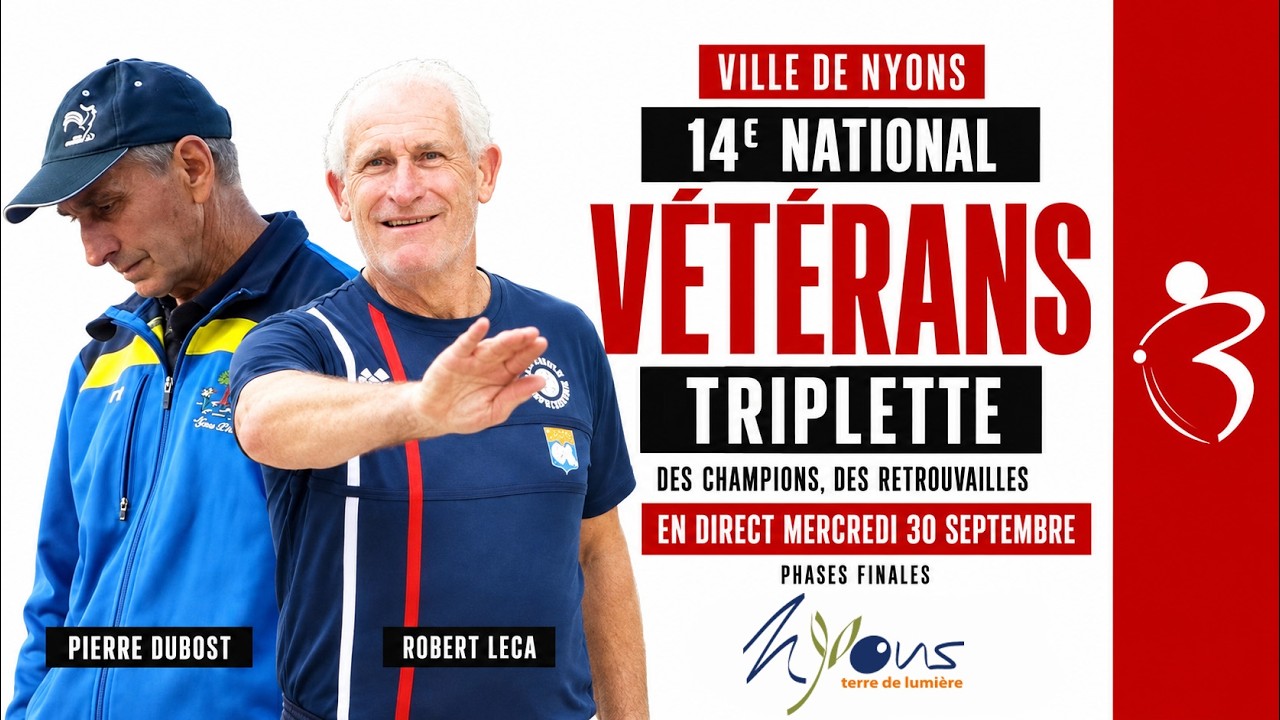 Miniature de la vidéo : Quart NOMBRET vs PETIT : 🔴 DIRECT PÉTANQUE | Nyons 2026 • National vétérans 14e édition
