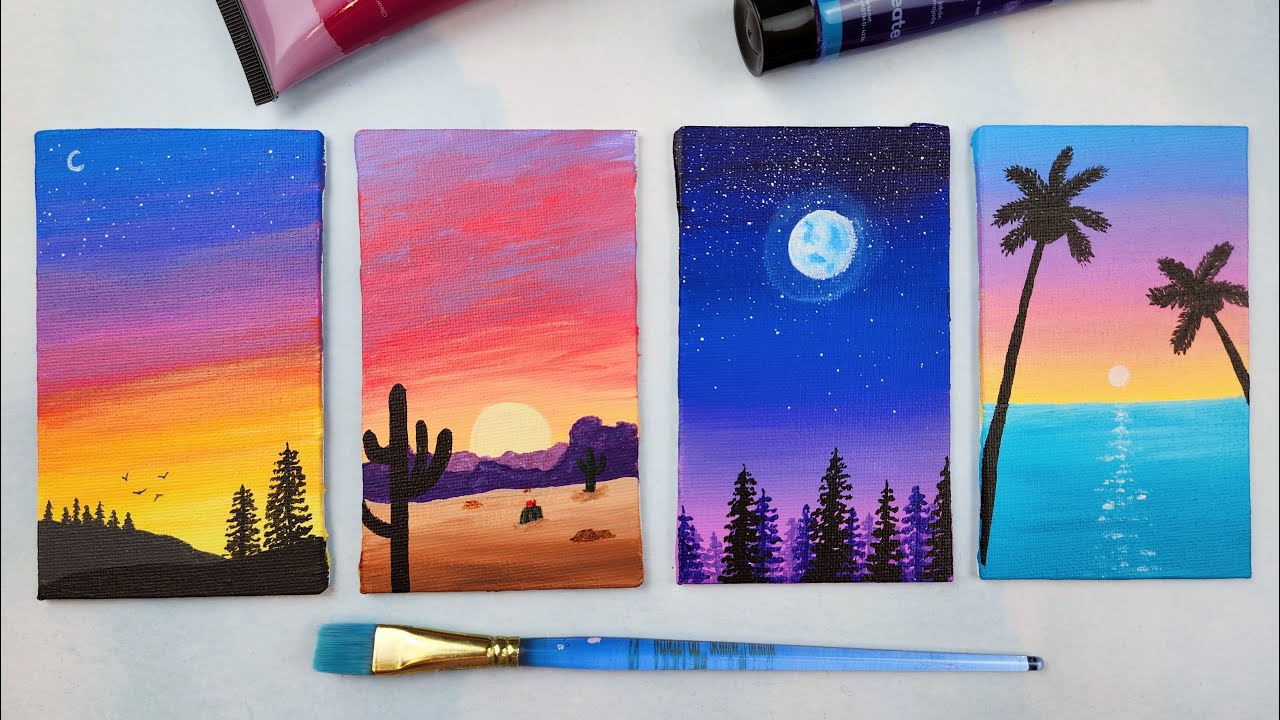 4 Creative Mini Landscape Painting Ideas Beginner Acrylic Painting Maxresdefault