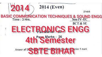 BASIC COMMUNICATION TECHNIQUES & SOUND ENGINEERING||QUESTION PAPER(2014)||4th Semester||ELECTRONICS
