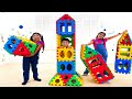 Jannie Emma & Eric Build a Rocket from Toy Blocks | Kids Learn about Recycling and Sharing