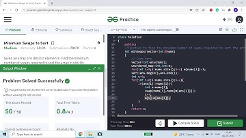 Minimum Swaps to Sort  | C++ | GFG Problem of the Day 06-02-2022