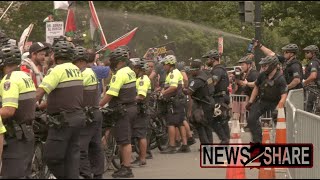 Protesters clash with police in march around Capitol as Benjamin Netanyahu speaks to Congress