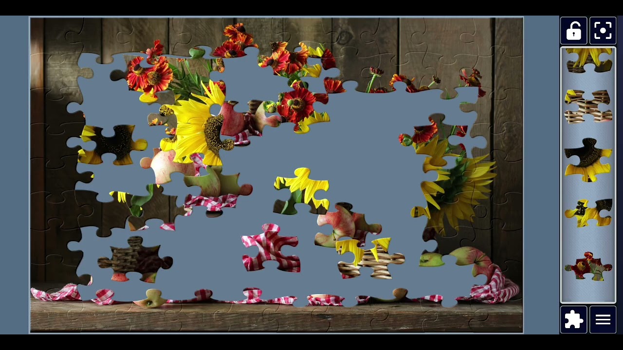 Sunflowers and Helenium Flowers Jigsaw Puzzle🌻 Rustic Basket with Apples |Relaxing Puzzle Game Sound