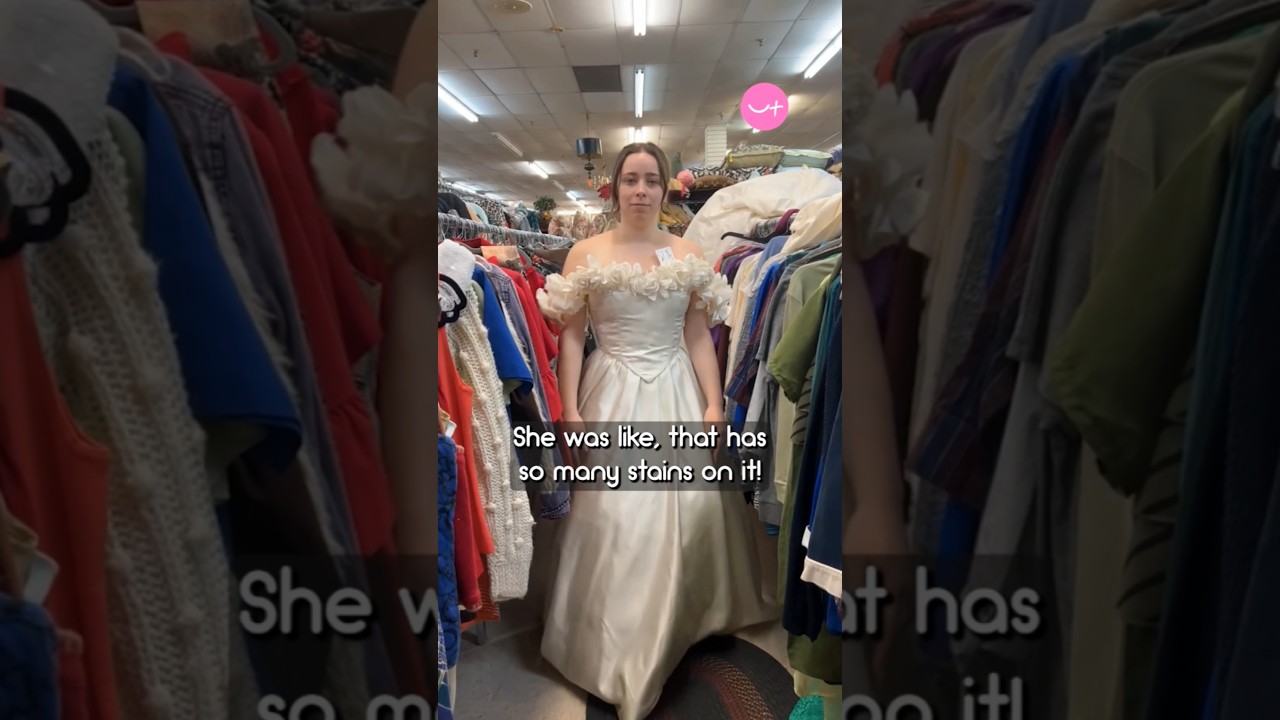 $25 thrift shop wedding dress transformation 😲 See linked video for final look #shorts #weddingdress