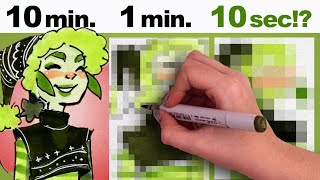 GAH! TOO FAST! | 10 Minute, 1 minute, 10 Second Challenge + More | Copic Markers in Sketchbook