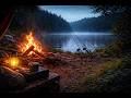 Sleeping at a Lakeside Fishing Camp | Campfire &amp; Rain Ambience (No Ads, 10 Hours)