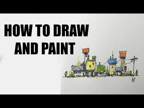 🖋️🎨 SIMPLE LINE AND WASH WATERCOLOR TUTORIAL DOODLE HOUSES  Watercolor and Pen BY Nil Rocha