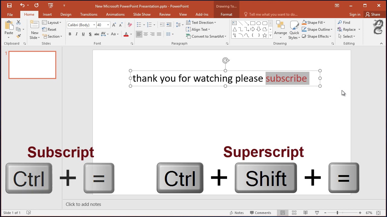keyboard shortcut for subscript in powerpoint