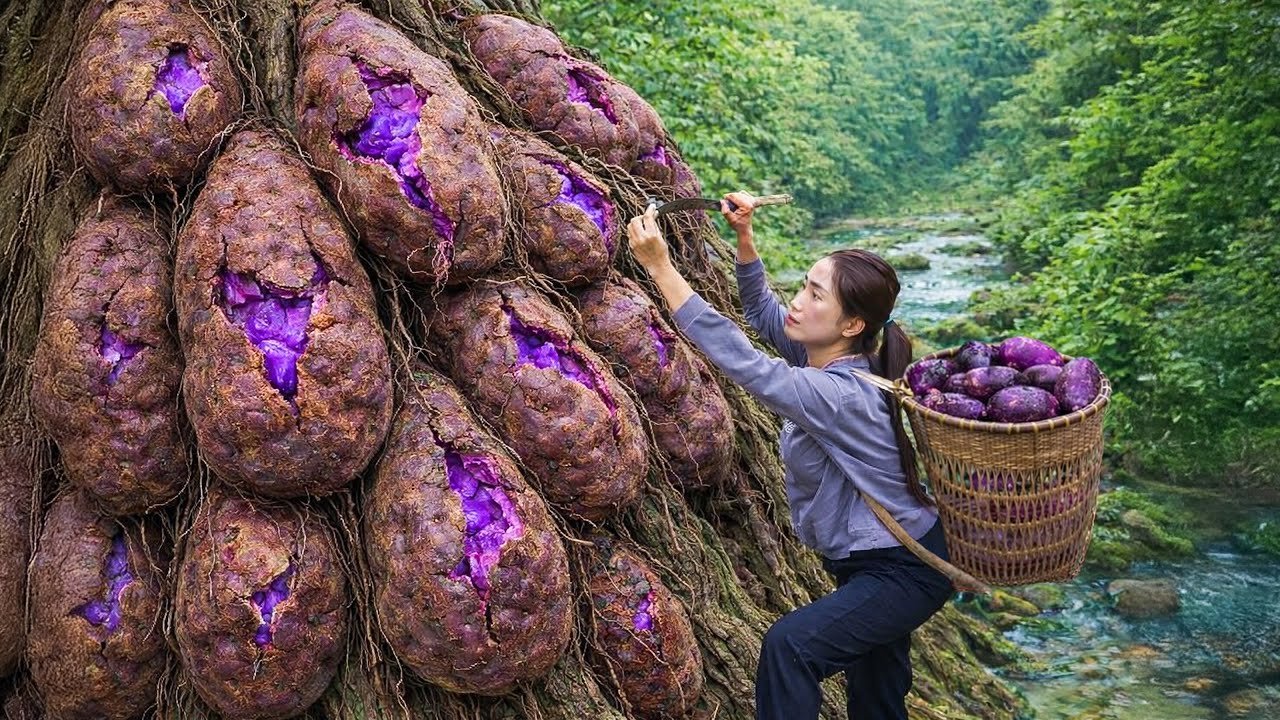 Harvesting +1000kg Giant Wild Yams, Cooking Spicy Forest Soup | Survival Cooking Off Grid