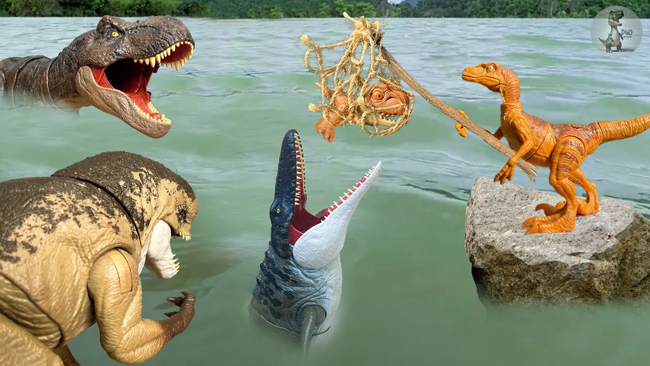 SAVING T-REX: T-REX & MOSASAURUS VS D-REX & VELOCIRAPTOR EPIC BATTLE