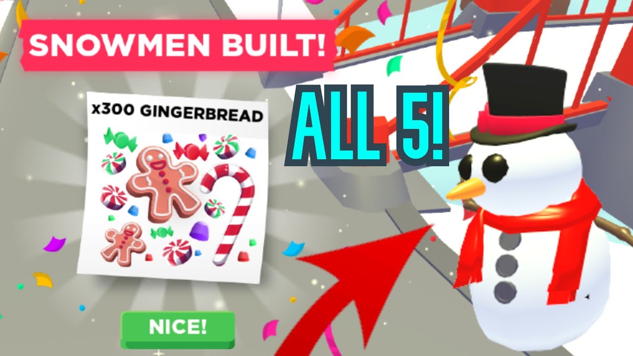 ALL 5 SNOWMAN LOCATIONS! 300 FREE GINGERBREAD! (Roblox Adopt Me) YouTube